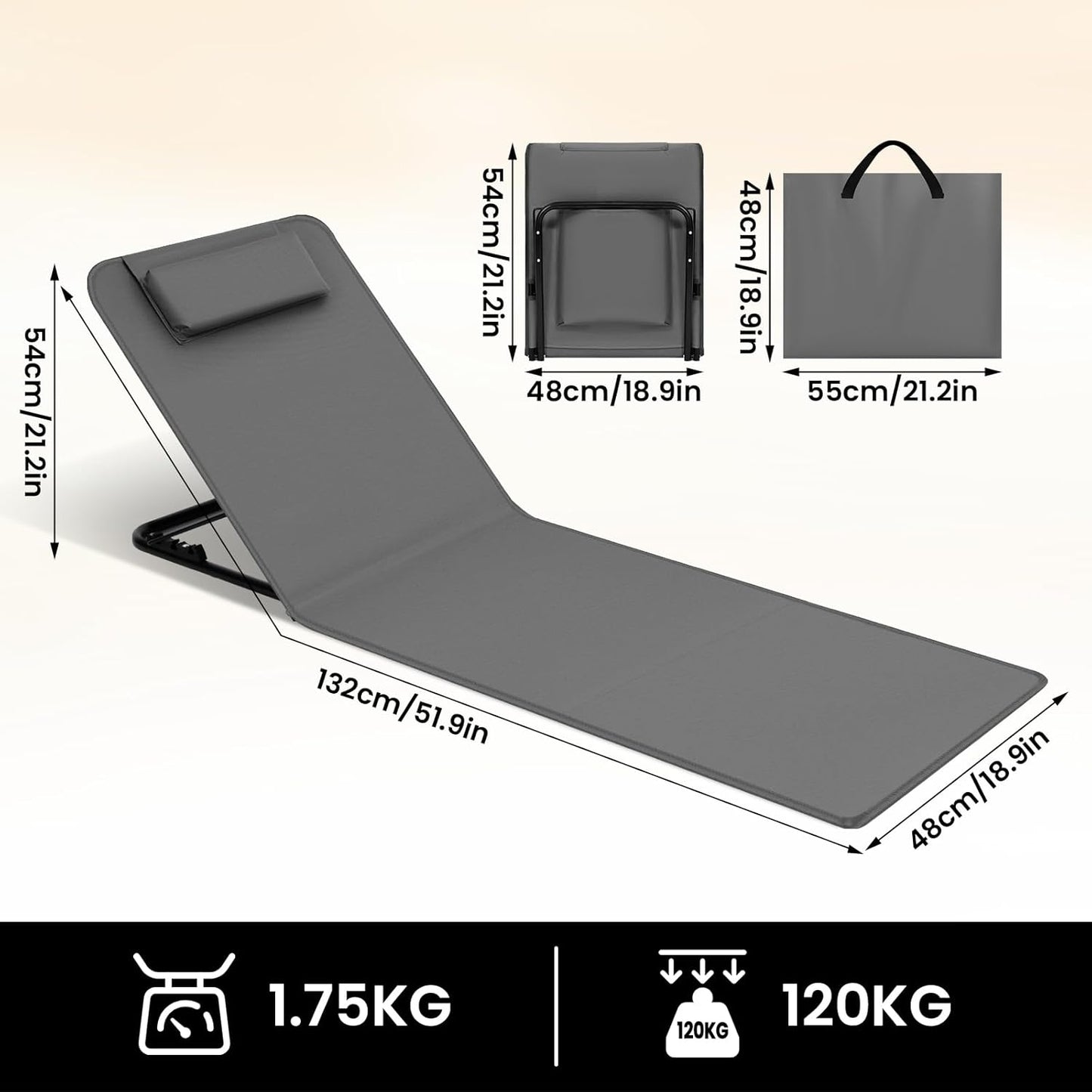 2x-Shadersun Premium Beach Loungers – Adjustable, Foldable with Headrest
