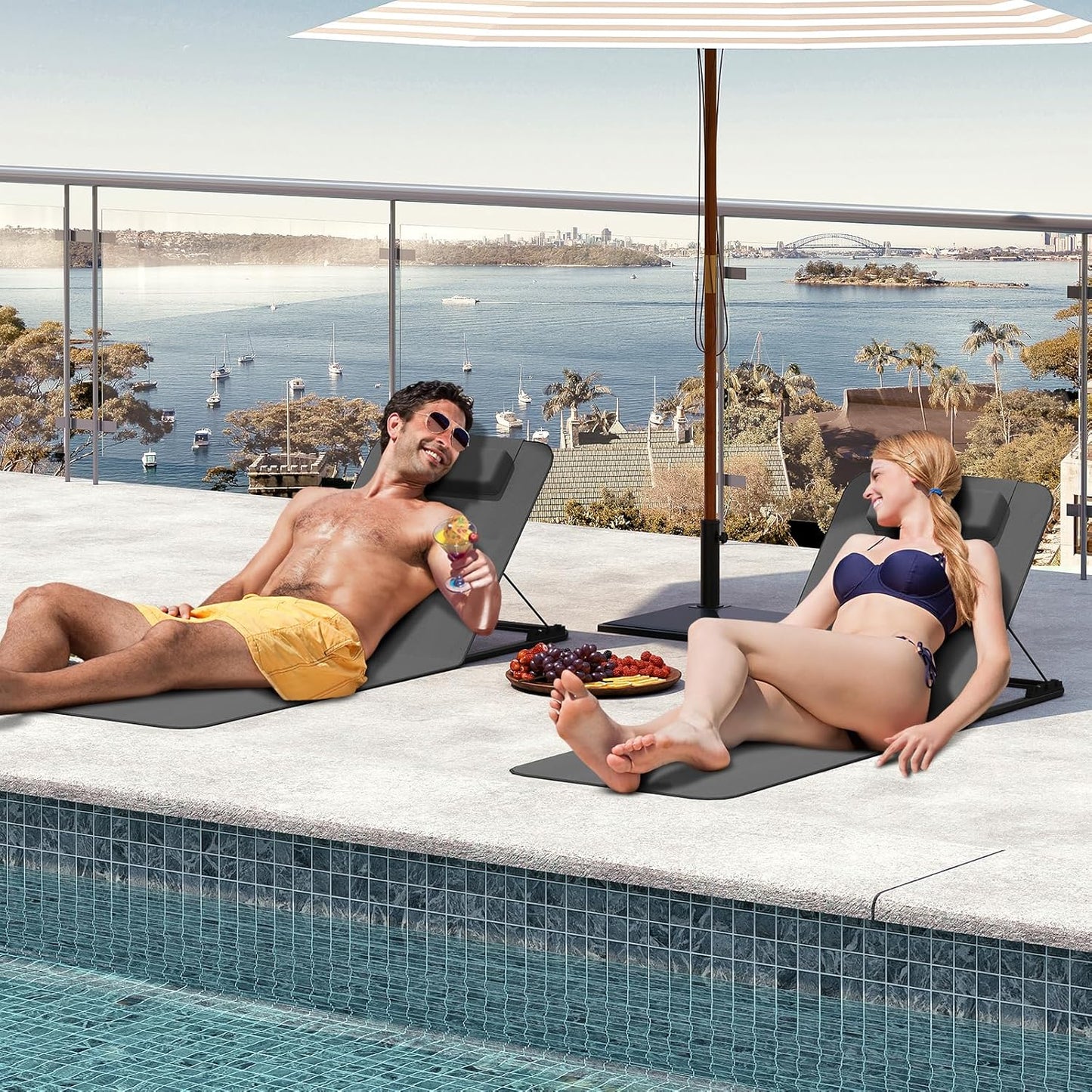2x-Shadersun Premium Beach Loungers – Adjustable, Foldable with Headrest